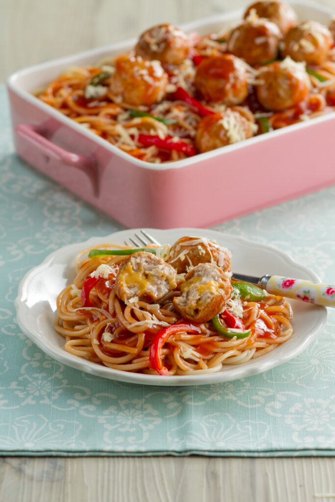 Cheesy Chicken Meatball Spaghetti