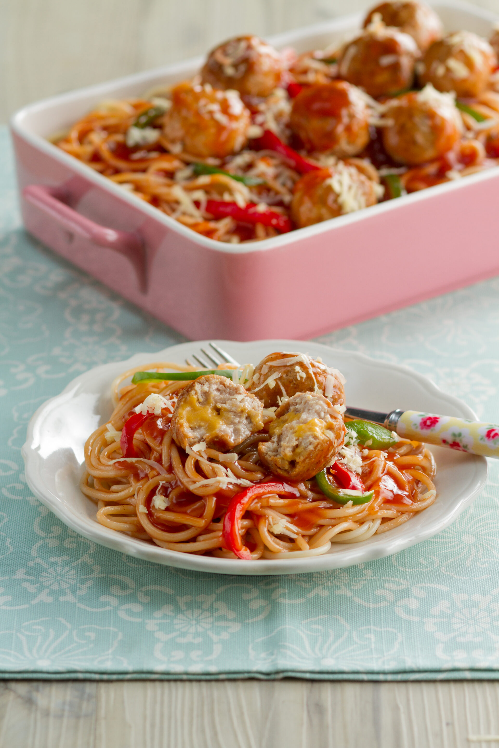 Cheesy Chicken Meatball Spaghetti